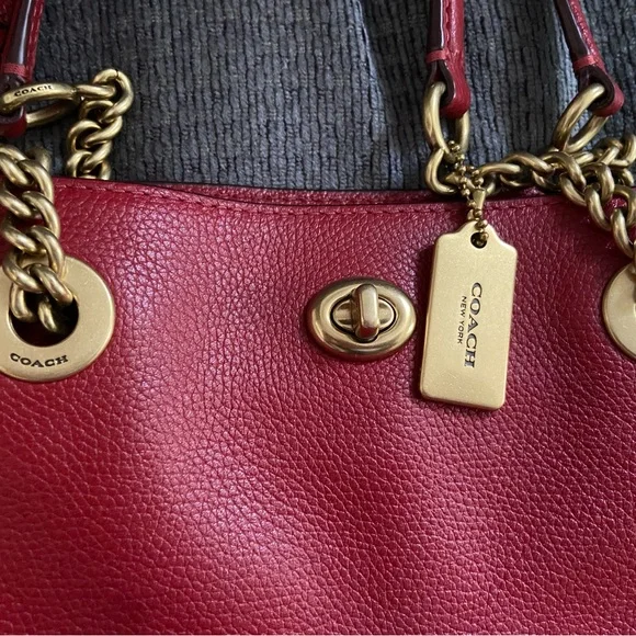 Coach Red Leather Tote Bag - Picture 6 of 9